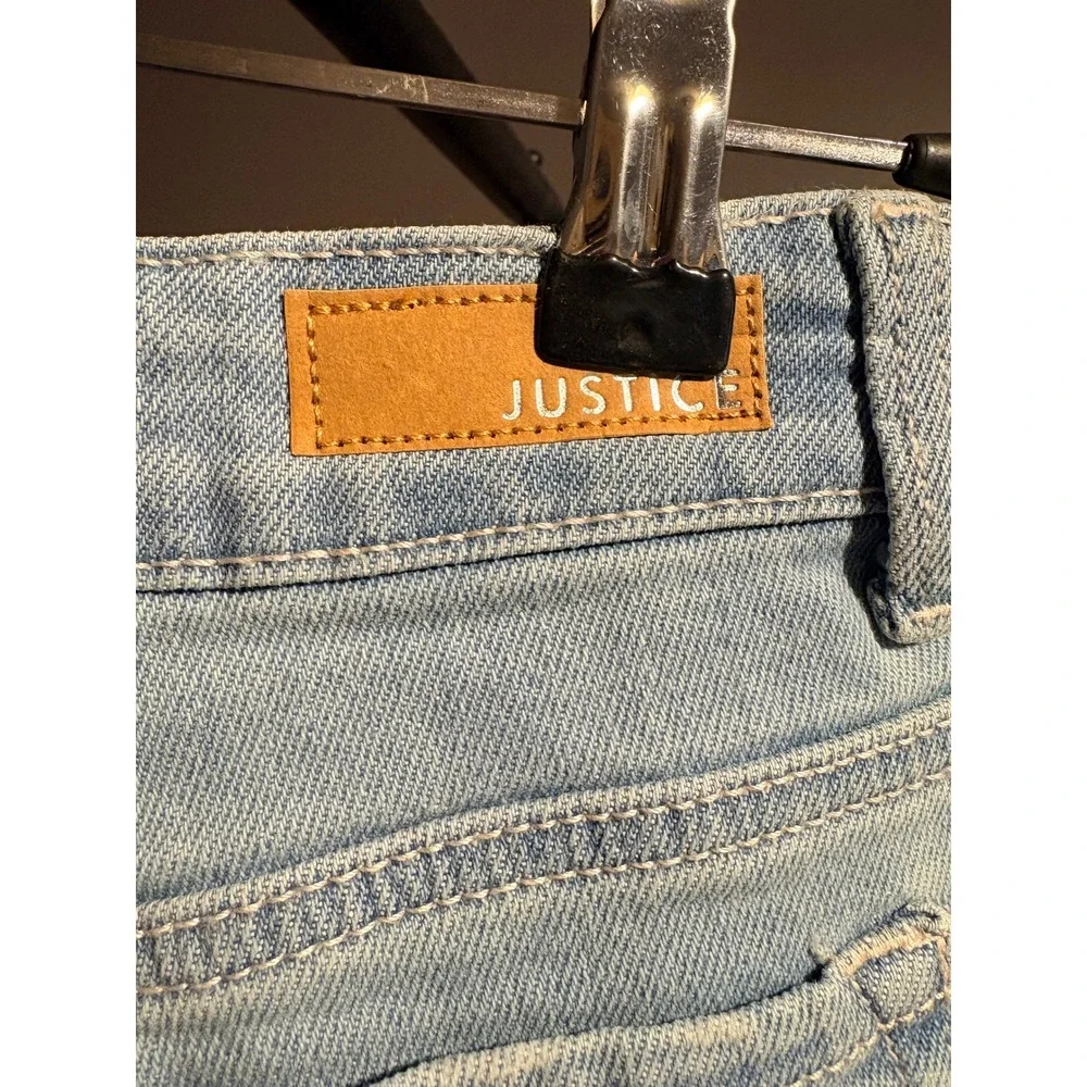 Justice Girls Denim Mini Mom Shorts Light Wash Distressed Sequin Size 10 NEW